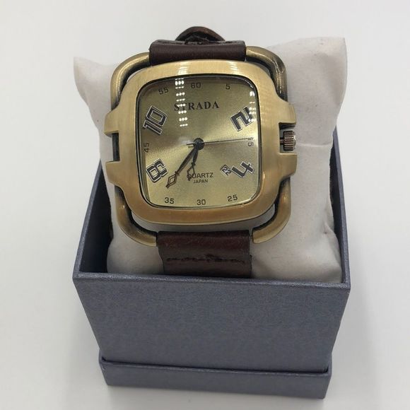 Watch by Strada brown leather band buckle closing water resistance in gift box - Picture 1 of 4